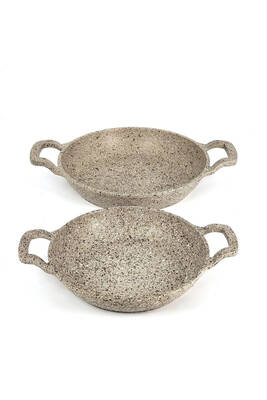 3729 - 2 Parça - Döküm, Bio Granit, ( 18 Ve 22 Cm ) Sahan Seti, Kum Beji Rengi