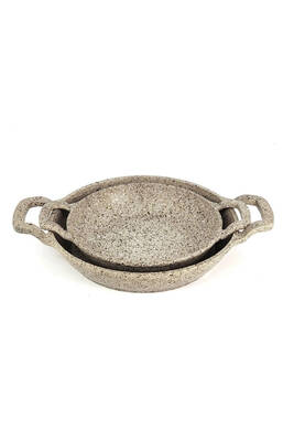 3729 - 2 Parça - Döküm, Bio Granit, ( 18 Ve 22 Cm ) Sahan Seti, Kum Beji Rengi