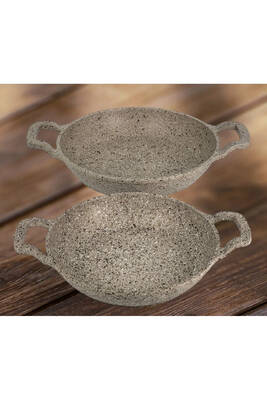 3729 - 2 Parça - Döküm, Bio Granit, ( 18 Ve 22 Cm ) Sahan Seti, Kum Beji Rengi