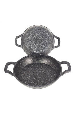 3729 - 2 Parça - Döküm, Bio Granit, ( 18 Ve 22 Cm ) Sahan Seti, Siyah Renk