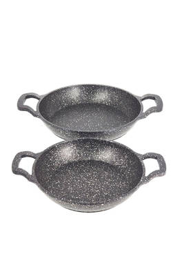 3729 - 2 Parça - Döküm, Bio Granit, ( 18 Ve 22 Cm ) Sahan Seti, Siyah Renk