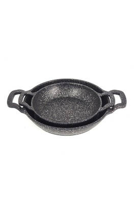 3729 - 2 Parça - Döküm, Bio Granit, ( 18 Ve 22 Cm ) Sahan Seti, Siyah Renk