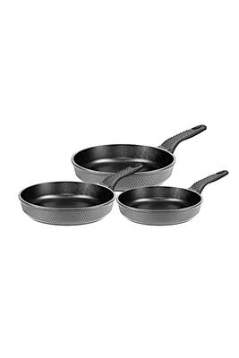 3737 - 3 Parça, ( 20-24-28 Cm ) Bio Granit, Sağlıklı, Modern Model, Tava Seti Gri Gövde, Siyah Detay