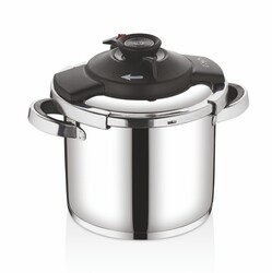 OMS COLLECTION - 5108 - 2 Parça - İndüksiyonlu Ocak Uyumlu, 22 Cm - 7,0 Litre Otomatik ve Karizmatik, Düdüklü Tencere, Gümüş Gövde, Siyah Detay