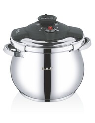 OMS COLLECTION - 5109 - 2 Parça - İndüksiyonlu Ocak Uyumlu, 22 Cm - 5,0 Litre Otomatik ve Tombik Düdüklü Tencere, Gümüş Gövde, Siyah Detay