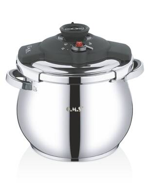 5109 - 2 Parça - İndüksiyonlu Ocak Uyumlu, 22 Cm - 9,0 Litre Otomatik ve Tombik Düdüklü Tencere, Gümüş Gövde, Siyah Detay