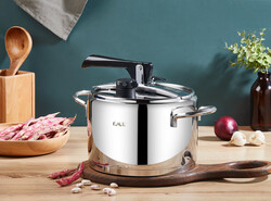 OMS COLLECTION - 5110 - 2 Parça İndüksiyonlu, Paslanmaz Çelik, 5 Litre Düdüklü Tencere, Gümüş Gövde, Siyah Detay