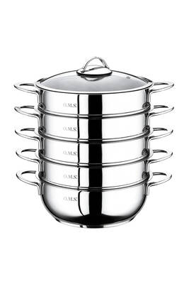 6090-c - 6 Parça Paslanmaz Çelik, Cam Kapaklı 34x10 Cm - 8 Litre Buharlı Pişirici, Mantı Tenceresi