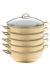 OMS COLLECTION - 6091c 6 Parça Bio Granit 28 Cm Mantı Tencere Seti Krem Rengi OMS COLLECTION - 6091c 6 Parça Bio Granit 28 Cm Mantı Tencere Seti Krem Rengi