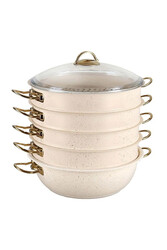 OMS COLLECTION - 6091c 6 Parça Bio Granit 32 Cm Mantı Tencere Seti Fildişi Rengi OMS COLLECTION - 6091c 6 Parça Bio Granit 32 Cm Mantı Tencere Seti Fildişi Rengi