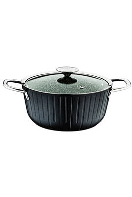 COLONNA -3118 - 2 Parça, Cam Kapaklı, 24X11 Cm, 4,0 Litre, Bio Granit, Derin Tencere, Siyah Gövde