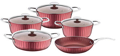 COLONNA - 3517 - 9 Parça, Bio Granit, Sağlıklı, Tencere, Tava Seti, Bordo, Platin Detay
