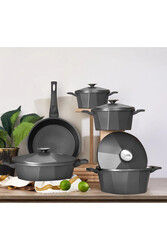 OMS COLLECTION - DODECA 3527 Bio Granit Döküm 9 Parça Tencere Tava Çeyiz Seti Antrasit OMS COLLECTION - DODECA 3527 Bio Granit Döküm 9 Parça Tencere Tava Çeyiz Seti Antrasit