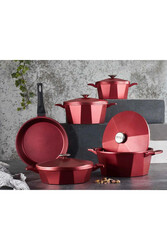OMS COLLECTION - DODECA 3527 Bio Granit Döküm 9 Parça Tencere Tava Çeyiz Seti Kırmızı OMS COLLECTION - DODECA 3527 Bio Granit Döküm 9 Parça Tencere Tava Çeyiz Seti Kırmızı