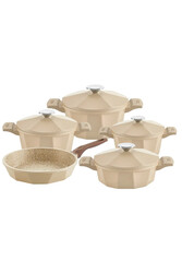 OMS COLLECTION - DODECA 3527 Bio Granit Döküm 9 Parça Tencere Tava Çeyiz Seti Kum Beji OMS COLLECTION - DODECA 3527 Bio Granit Döküm 9 Parça Tencere Tava Çeyiz Seti Kum Beji