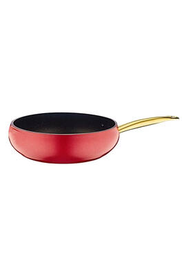 Elegant - 3039 -7 Parça, Bio Granit, Tencere, Tava, Çeyiz Seti, Simli Kırmızı Gövde, Gold Detay