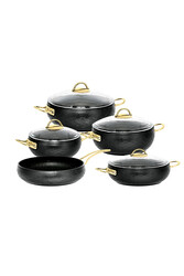 OMS COLLECTION - ESPELA - 3545 - 9 Parça - Bio Granit -Tencere, Tava, Çeyiz Seti, Siyah Renk - Gold Detay OMS COLLECTION - ESPELA - 3545 - 9 Parça - Bio Granit -Tencere, Tava, Çeyiz Seti, Siyah Renk - Gold Detay