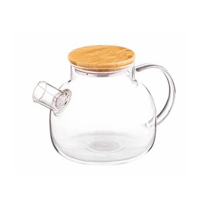 MERCURE 9170 - 2 Parça - Silikonlu, Bambu Kapaklı, 1200 Ml, Modern Cam Demlik