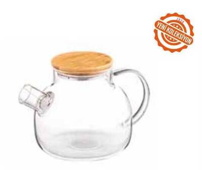 MERCURE 9170 - 2 Parça - Silikonlu, Bambu Kapaklı, 1200 Ml, Modern Cam Demlik