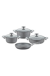 OMS COLLECTION - MYFAIR CLUB - 3005 - 7 Parça - Bio Granit -Tencere, Tava, Çeyiz Seti, Gri Gövde - Gri Detay