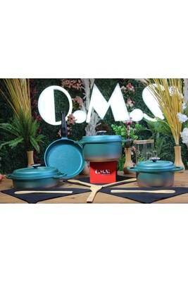Ocalıptus - 3049 - 7 Parça Premium Bio Granit, Döküm Tencere Seti, Mentol Y. Gövde - Platin Detay