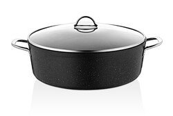 OMS COLLECTION - Oms Collection 2 Parça Biogranit 40x9,5 Cm - 10,5 Litre Basık Tencere ( 3312 - Siyah )