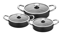 OMS COLLECTION - Oms Collection 6 Parça Biogranit MİNİ Tencere & Sahan Seti ( 18 - 20 - 22 Cm ) ( 3561 - Antrasit )