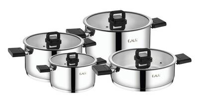 Oms Collection 8 Parça Katlanabilir Saplı İndüksiyon Taban Çelik Tencere Seti ( 1150 - Gümüş )