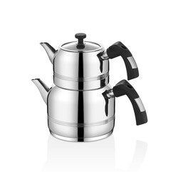 OMS COLLECTION - Oms Collection - 8090 - ( M ) - 4 Parça, İndüksiyonlu Ocak Uyumlu, Çaydanlık Gümüş - Siyah Renk