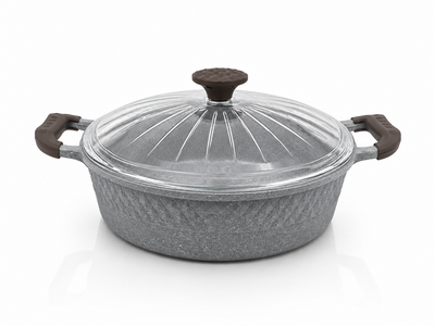 Oms Collection - Biogranit Ağır Döküm 26x7,5 Cm - 3,40 Litre Basık Tencere ( 3632 - Gri )