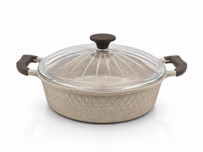 Oms Collection - Biogranit Ağır Döküm 26x7,5 Cm - 3,40 Litre Basık Tencere ( 3632 - Kum Beji )