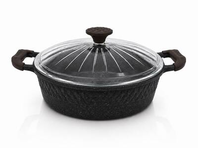Oms Collection - Biogranit Ağır Döküm 30x8 Cm - 5,30 Litre Basık Tencere ( 3632 - Siyah )