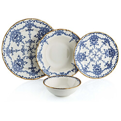 Oms Collection - Blue 24 Parça Premium Kalite Porselen Yemek Takımı Gold ( 11107 ) - Thumbnail
