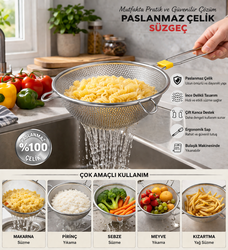 OMS COLLECTION - Oms Collection FERRO Tek Parça %100 Paslanmaz Çelik İnce Delikli Süzgeç ( 7501 - 18 Cm - Gümüş )