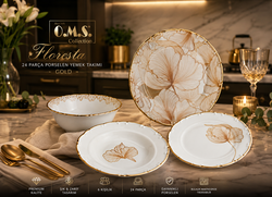OMS COLLECTION - Oms Collection - Floresta 24 Parça Premium Kalite Porselen Yemek Takımı ( 11107 )