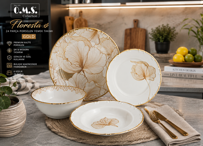 Oms Collection - Floresta 24 Parça Premium Kalite Porselen Yemek Takımı ( 11107 )