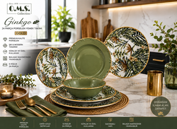 Oms Collection - Ginkgo 24 Parça Premium Kalite Porselen Yemek Takımı Gold ( 11107 ) - Thumbnail