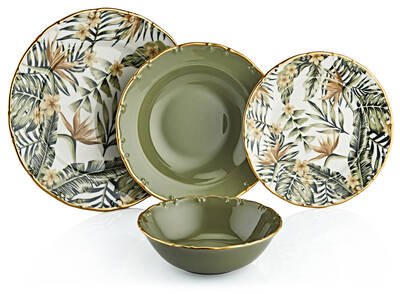 Oms Collection - Ginkgo 24 Parça Premium Kalite Porselen Yemek Takımı Gold ( 11107 )