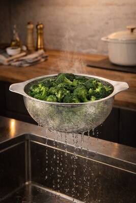 Oms Collection PERLA Ayaklı %100 Paslanmaz Çelik İnce Delikli Süzgeç ( 7504 - 22 Cm - Gümüş )