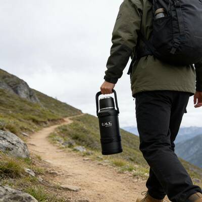 Oms Collection - STORMTHERMO 5 Pcs. Paslanmaz Çelik Sıcak & Soğuk Termos ( 8503 - 1,3 Litre - Siyah )