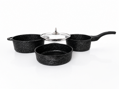 Oms Collection - Trio Mini Biogranit Döküm Tencere Seti ( 3741 - Siyah )