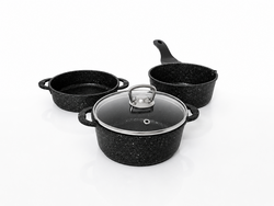 OMS COLLECTION - Oms Collection - Trio Mini Biogranit Döküm Tencere Seti ( 3741 - Siyah )