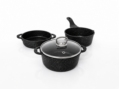 Oms Collection - Trio Mini Biogranit Döküm Tencere Seti ( 3741 - Siyah )