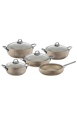 Sandstorm - 3052 - 9 Parça - Bio Granit - Pfoa Ve Ptfe Free - Tencere, Tava Çeyiz Seti