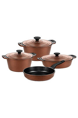 Trıana - 3536 - 7 Parça Biogranit, Döküm, Tencere , Tava, Çeyiz Seti - Bronz Renk