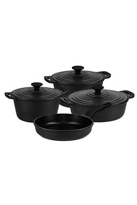 Trıana - 3536 - 7 Parça Biogranit, Döküm, Tencere , Tava, Çeyiz Seti - Siyah Renk