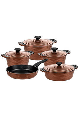 Trıana - 3537 - 9 Parça Biogranit, Döküm, Tencere , Tava, Çeyiz Seti - Bronz Renk