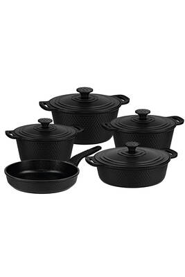 Trıana - 3537 - 9 Parça Biogranit, Döküm, Tencere , Tava, Çeyiz Seti - Siyah Renk