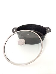 TRIANA - 3631 - 2 Parça Biogranit Döküm, Ağır Üstün Kaliteli ve Şık Tasarımlı, 30 Cm - 5,3 Litre, Karnıyarık, Pilav Tenceresi Siyah Gövde, Platin Detay - Thumbnail