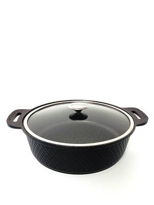 TRIANA - 3631 - 2 Parça Biogranit Döküm, Ağır Üstün Kaliteli ve Şık Tasarımlı, 30 Cm - 5,3 Litre, Karnıyarık, Pilav Tenceresi Siyah Gövde, Platin Detay